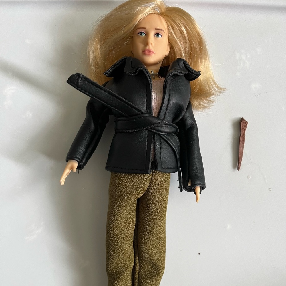Mattel Blonde Doll in Black Jacket and Olive Green Pants